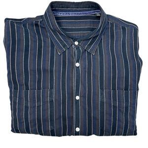 ARNOLD ZIMBERG BLUE & BROWN STRIPED COTTON LONG SLEEVE SHIRT